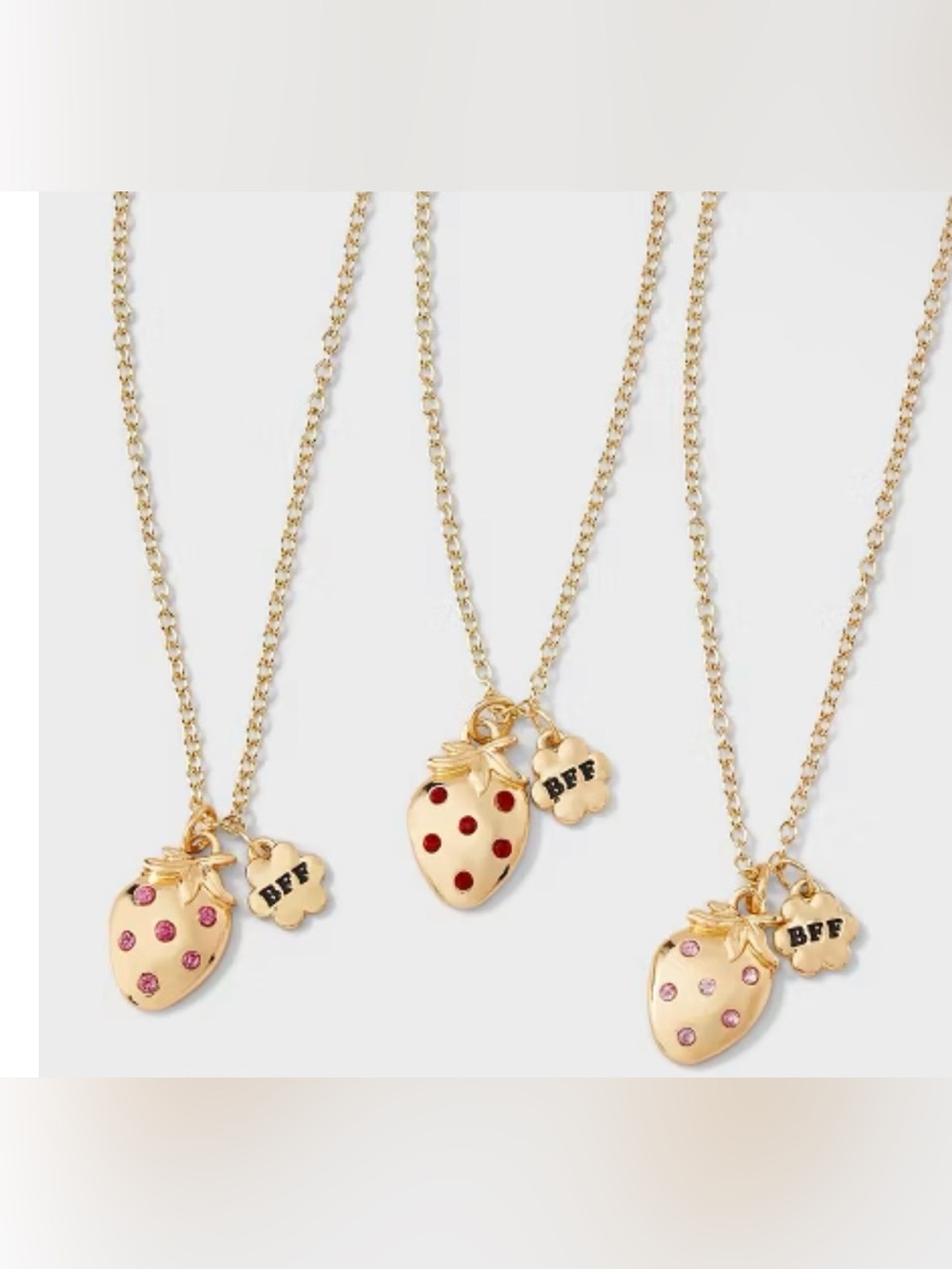 Cat & Jack Best Friend Necklaces Strawberry Charm Gold Tone BFF Jewelry Kids